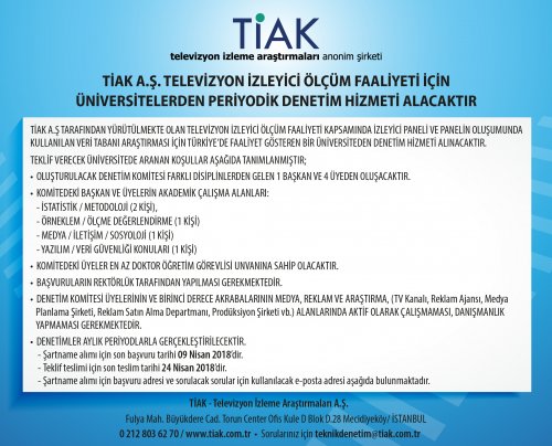 TİAK A.Ş. Üniversitelerden Periyodik Denetim Hizmeti Alacaktır